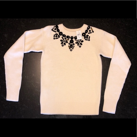 Ann Taylor Sweaters - NWT Ann Taylor Off White Sweater with Black Gems